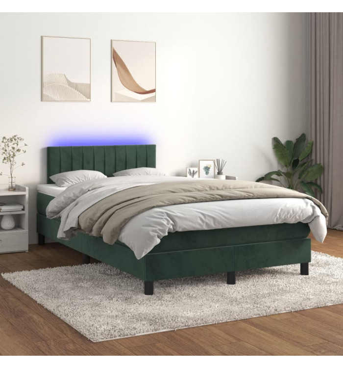 Sommier à lattes de lit avec matelas LED Vert foncé 120x200 cm | Mobilier & Déco