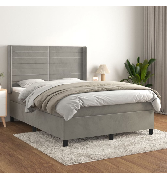 Sommier à lattes de lit et matelas Gris clair 140x200cm Velours | Mobilier & Déco