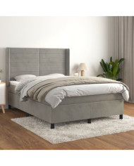 Sommier à lattes de lit et matelas Gris clair 140x200cm Velours | Mobilier & Déco