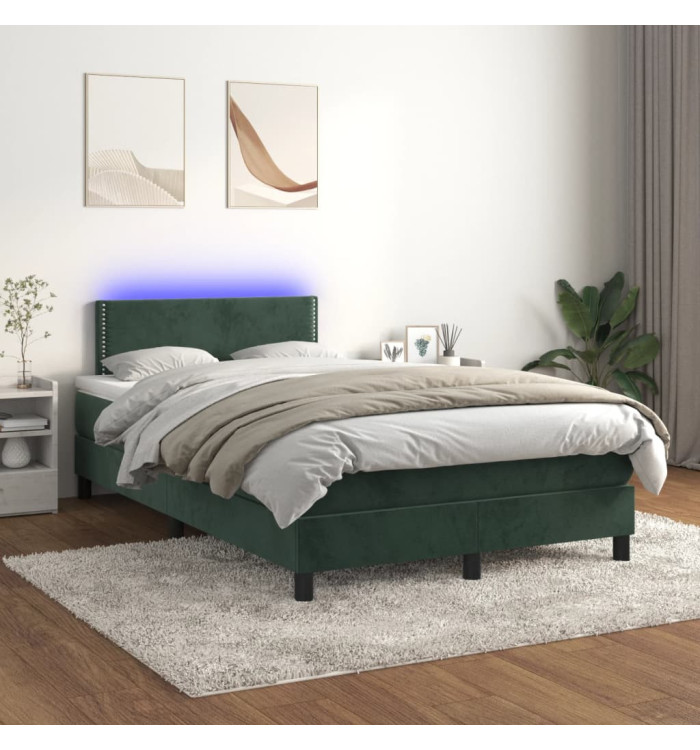 Sommier à lattes de lit avec matelas LED Vert foncé 120x200 cm | Mobilier & Déco