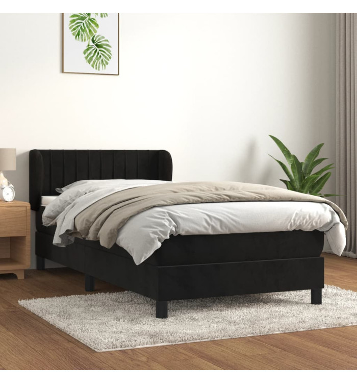 Sommier à lattes de lit avec matelas Noir 100x200 cm Velours | Mobilier & Déco