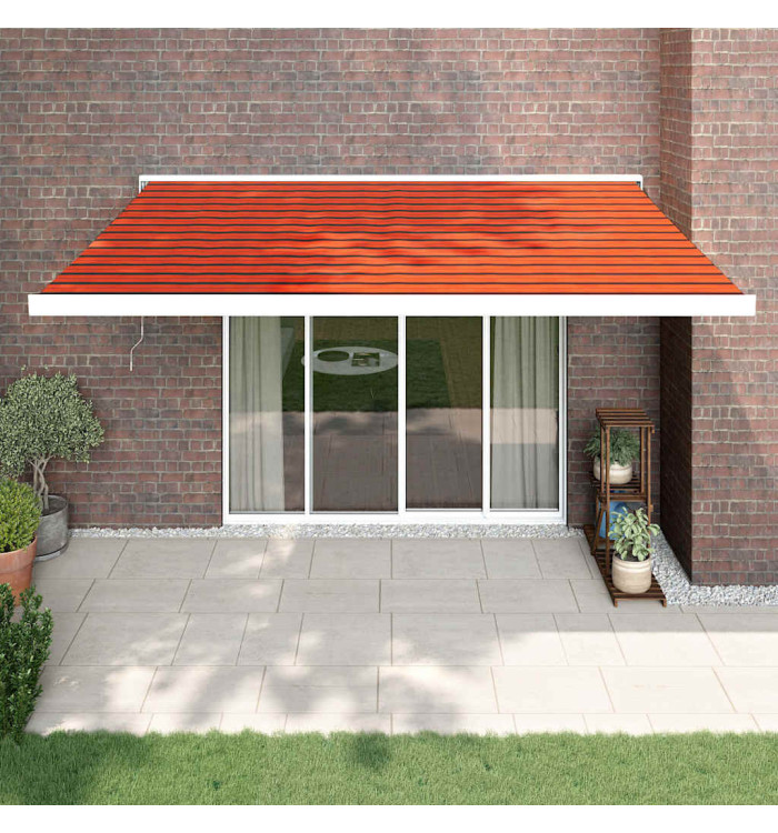Auvent rétractable orange et marron 4,5x3 m tissu et aluminium | Mobilier & Déco