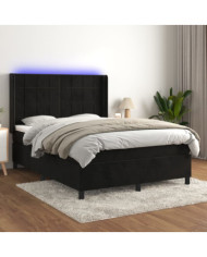 Sommier à lattes de lit matelas et LED Noir 140x200 cm Velours | Mobilier & Déco