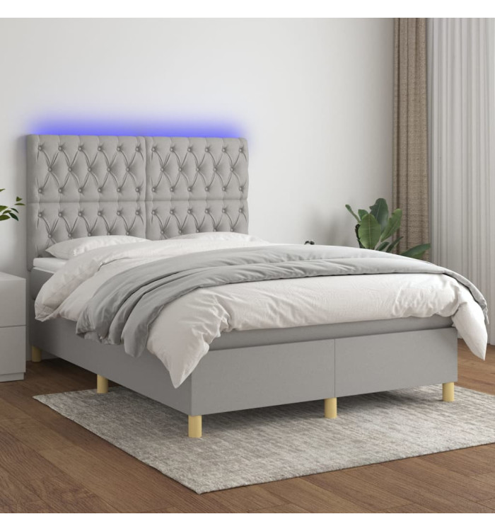 Sommier à lattes de lit et matelas et LED Gris clair 140x200 cm | Mobilier & Déco
