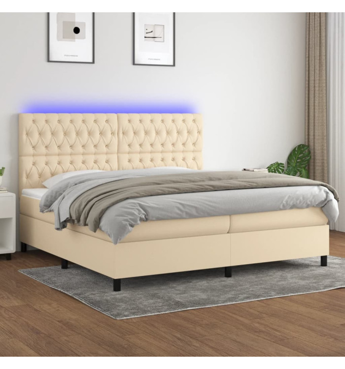 Sommier à lattes de lit et matelas et LED Crème 200x200cm Tissu | Mobilier & Déco