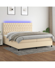 Sommier à lattes de lit et matelas et LED Crème 200x200cm Tissu | Mobilier & Déco