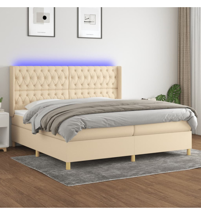 Sommier à lattes de lit matelas et LED Crème 200x200 cm Tissu | Mobilier & Déco