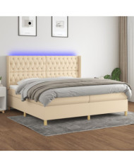 Sommier à lattes de lit matelas et LED Crème 200x200 cm Tissu | Mobilier & Déco
