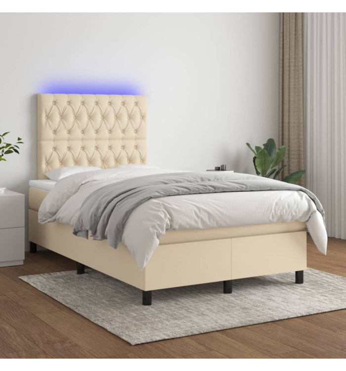 Sommier à lattes de lit et matelas et LED Crème 120x200cm Tissu | Mobilier & Déco