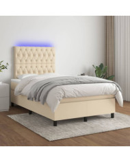 Sommier à lattes de lit et matelas et LED Crème 120x200cm Tissu | Mobilier & Déco