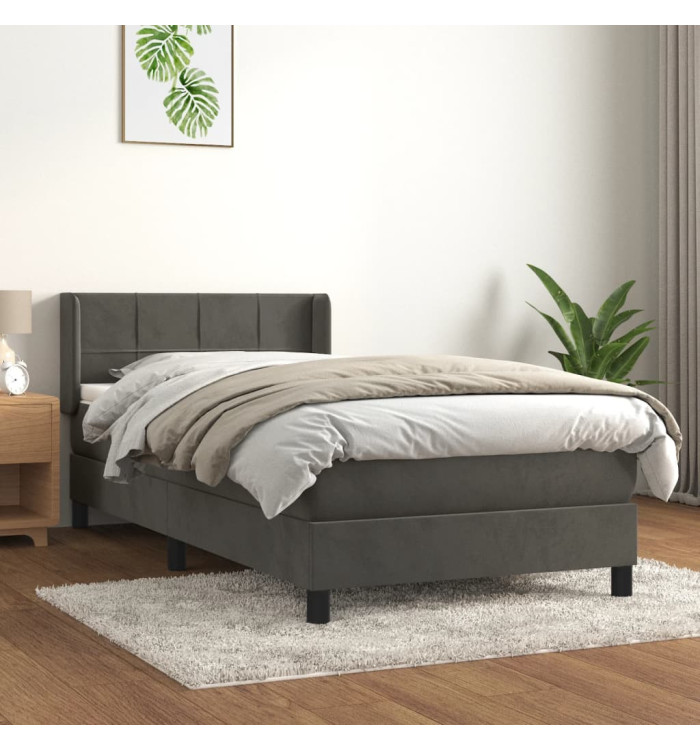 Sommier à lattes de lit et matelas Gris foncé 80x200 cm Velours | Mobilier & Déco