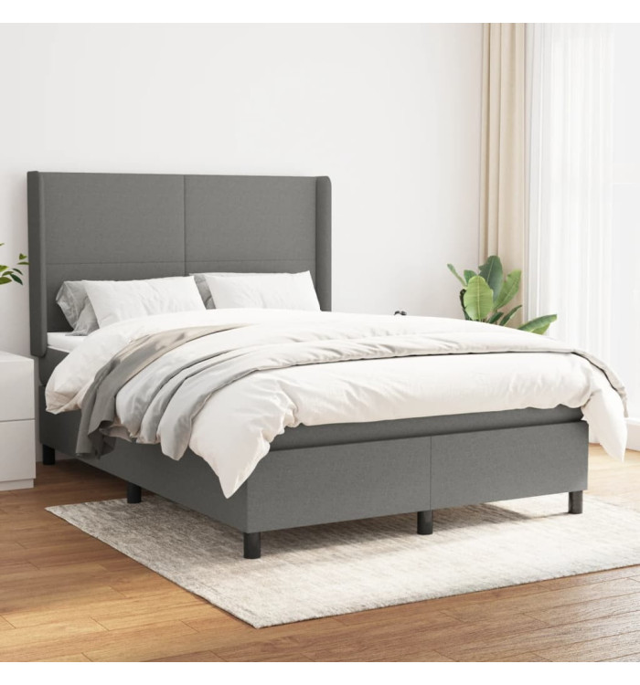 Sommier à lattes de lit avec matelas Gris foncé 140x190cm Tissu | Mobilier & Déco