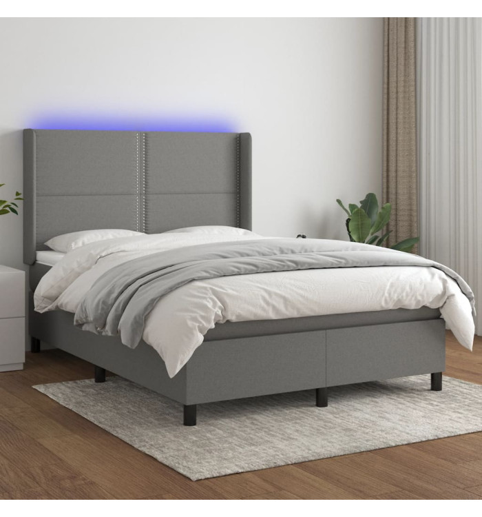 Sommier à lattes de lit matelas LED Gris foncé 140x200 cm Tissu | Mobilier & Déco