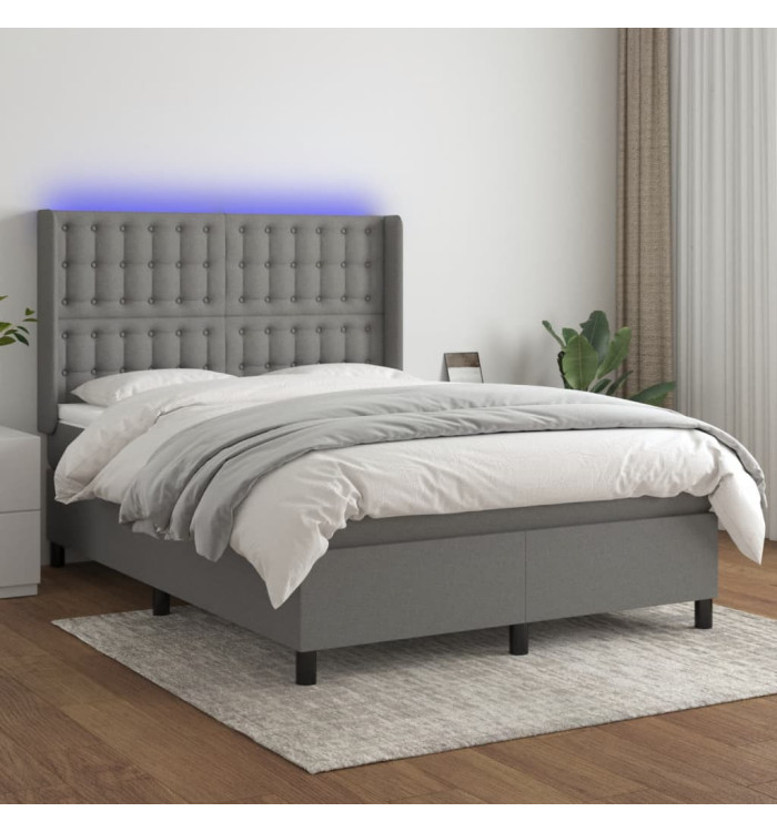 Sommier à lattes de lit matelas LED Gris foncé 140x200 cm Tissu | Mobilier & Déco