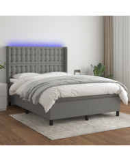 Sommier à lattes de lit matelas LED Gris foncé 140x200 cm Tissu | Mobilier & Déco