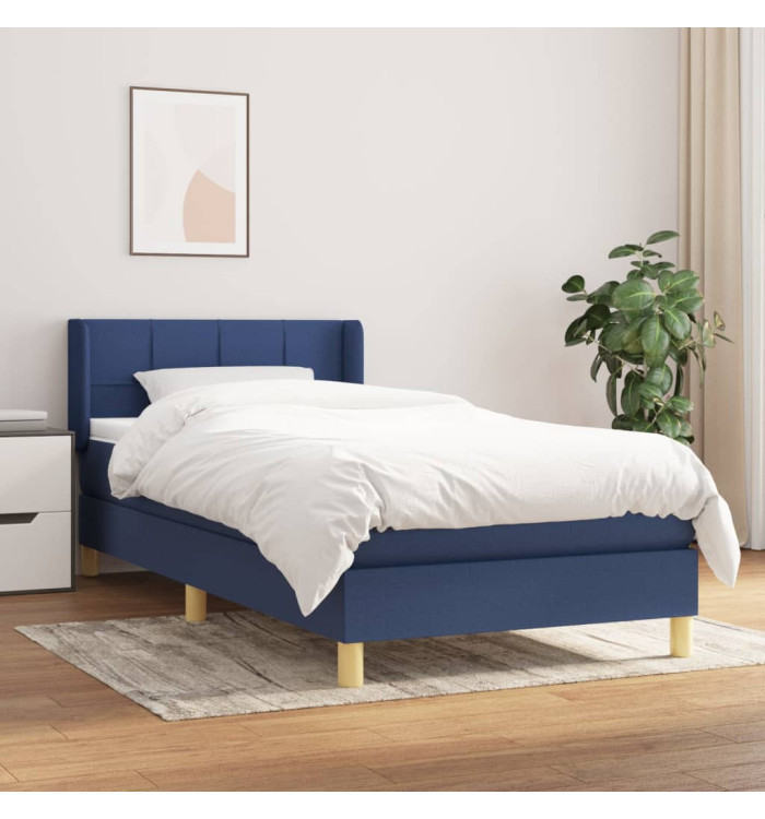 Sommier à lattes de lit avec matelas Bleu 100x200 cm Tissu | Mobilier & Déco