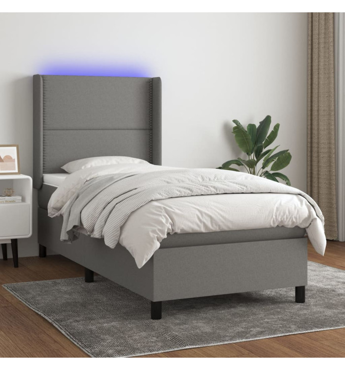 Sommier à lattes de lit matelas LED Gris foncé 90x200cm Tissu | Mobilier & Déco