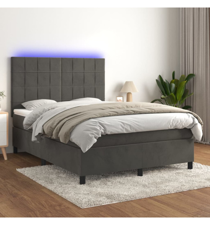 Sommier à lattes de lit matelas et LED Gris foncé 140x200 cm | Mobilier & Déco