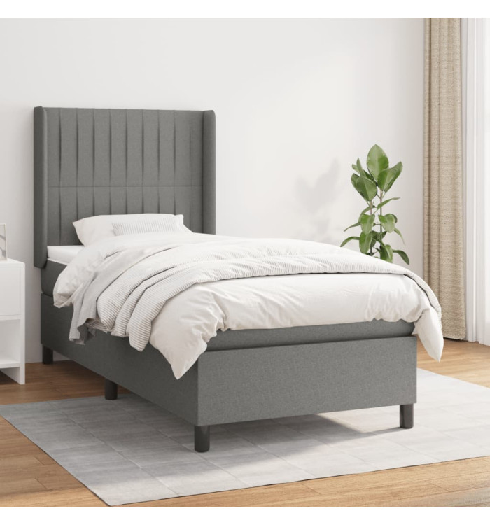 Sommier à lattes de lit avec matelas Gris foncé 90x200 cm Tissu | Mobilier & Déco