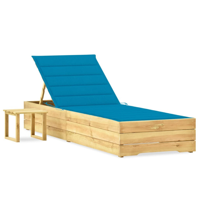 Chaise longue de jardin avec table et coussin Pin imprégné | Mobilier & Déco