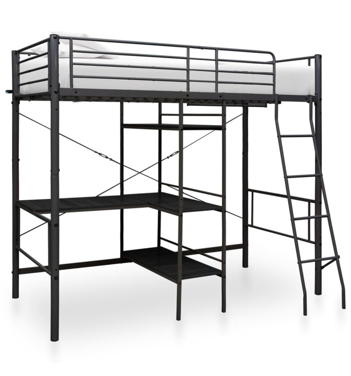 Lit superposé avec table sans matelas noir métal 90x200 cm | Mobilier & Déco