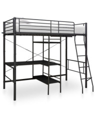 Lit superposé avec table sans matelas noir métal 90x200 cm | Mobilier & Déco