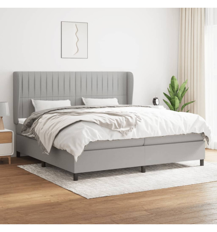 Sommier à lattes de lit avec matelas Gris clair 200x200cm Tissu | Mobilier & Déco
