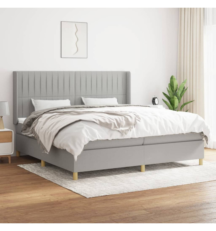Sommier à lattes de lit avec matelas Gris clair 200x200cm Tissu | Mobilier & Déco