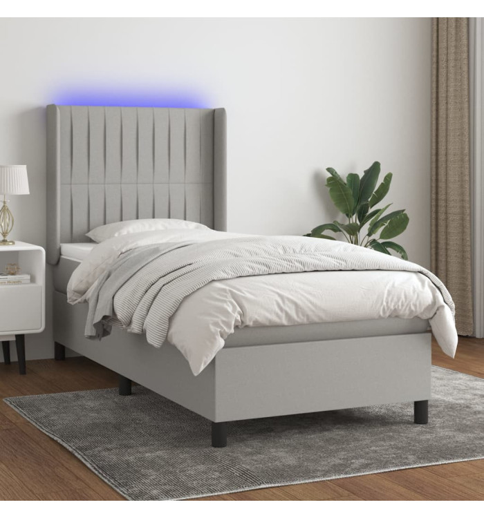 Sommier à lattes de lit matelas LED Gris clair 100x200 cm Tissu | Mobilier & Déco