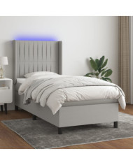 Sommier à lattes de lit matelas LED Gris clair 100x200 cm Tissu | Mobilier & Déco