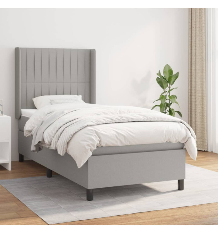 Sommier à lattes de lit avec matelas Gris clair 100x200cm Tissu | Mobilier & Déco