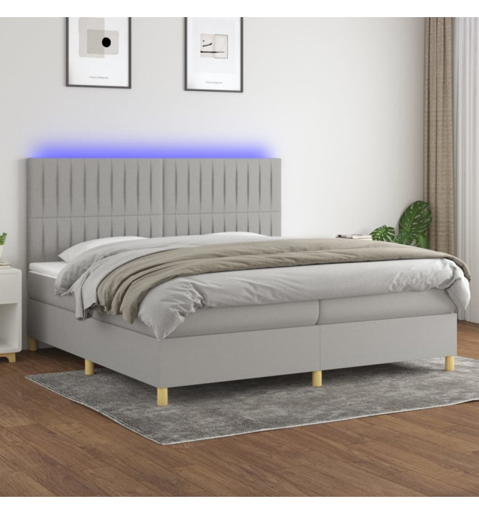 Sommier à lattes de lit matelas et LED Gris clair 200x200 cm | Mobilier & Déco