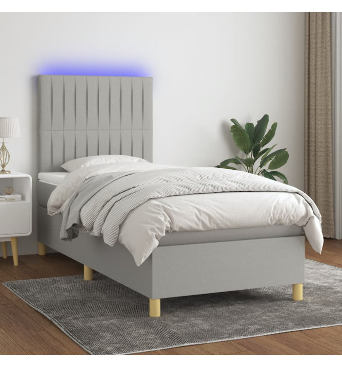 Sommier à lattes de lit matelas LED Gris clair 100x200 cm Tissu | Mobilier & Déco