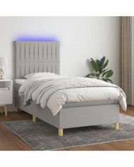 Sommier à lattes de lit matelas LED Gris clair 100x200 cm Tissu | Mobilier & Déco