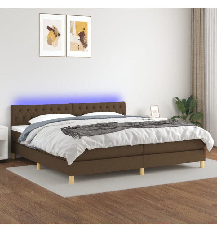 Sommier à lattes de lit matelas et LED Marron foncé 200x200 cm | Mobilier & Déco
