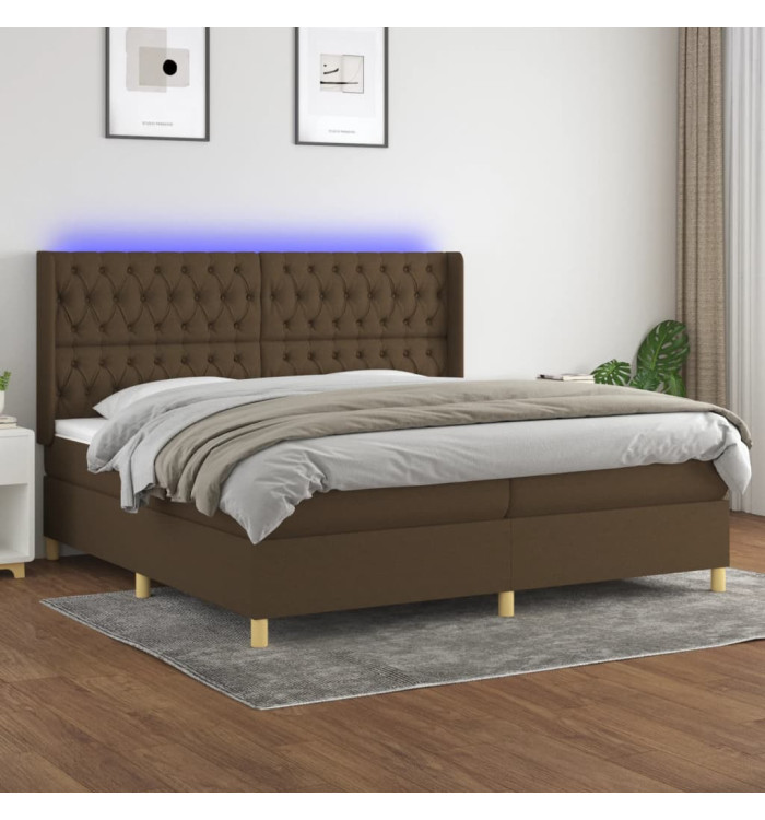 Sommier à lattes de lit matelas et LED Marron foncé 200x200 cm | Mobilier & Déco