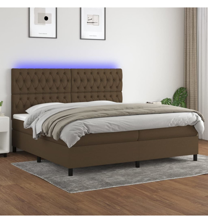 Sommier à lattes de lit matelas et LED Marron foncé 200x200 cm | Mobilier & Déco