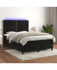 Sommier à lattes de lit matelas et LED Noir 140x190 cm Velours | Mobilier & Déco
