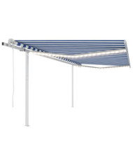 Auvent automatique capteur de vent/LED 4x3,5 m Bleu et blanc | Mobilier & Déco