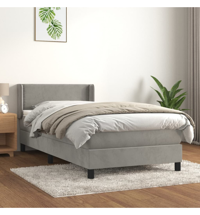 Sommier à lattes de lit et matelas Gris clair 90x200 cm Velours | Mobilier & Déco