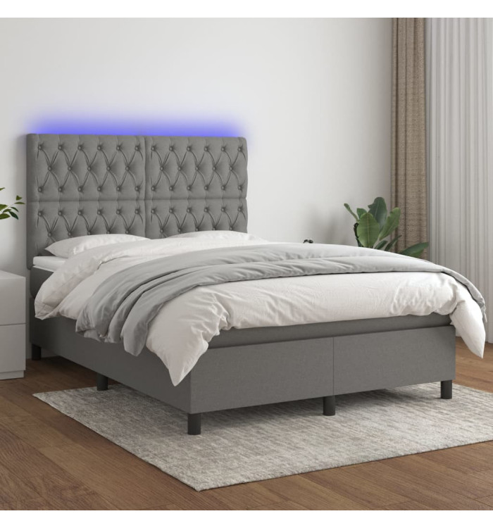 Sommier à lattes de lit et matelas et LED Gris foncé 140x190 cm | Mobilier & Déco