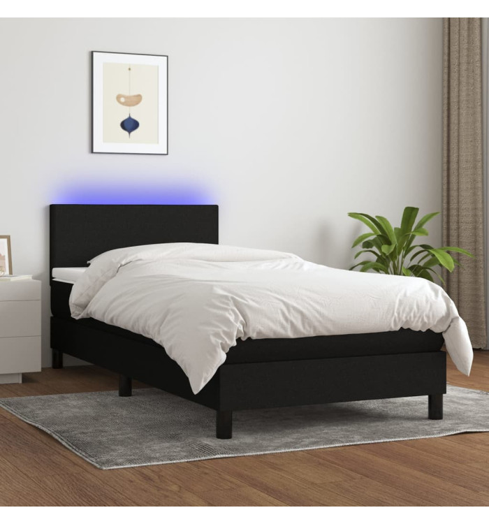 Sommier à lattes de lit avec matelas LED Noir 100x200 cm Tissu | Mobilier & Déco
