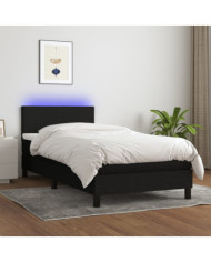 Sommier à lattes de lit avec matelas LED Noir 100x200 cm Tissu | Mobilier & Déco