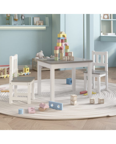 Ensemble de table et chaises enfants 3 pcs Blanc et gris MDF | Mobilier & Déco
