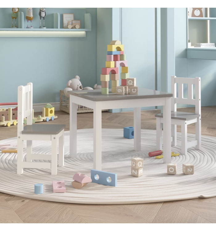 Ensemble de table et chaises enfants 3 pcs Blanc et gris MDF | Mobilier & Déco