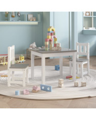 Ensemble de table et chaises enfants 3 pcs Blanc et gris MDF | Mobilier & Déco