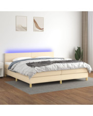 Sommier à lattes de lit et matelas et LED Crème 200x200cm Tissu | Mobilier & Déco