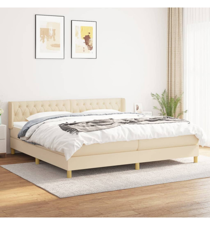 Sommier à lattes de lit avec matelas Crème 160x200 cm Tissu | Mobilier & Déco