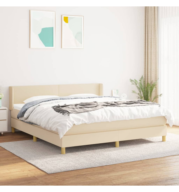 Sommier à lattes de lit avec matelas Crème 160x200 cm Tissu | Mobilier & Déco