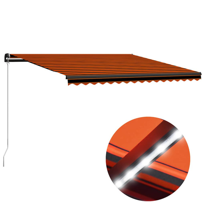 Auvent manuel rétractable avec LED 450x300 cm Orange et marron | Mobilier & Déco